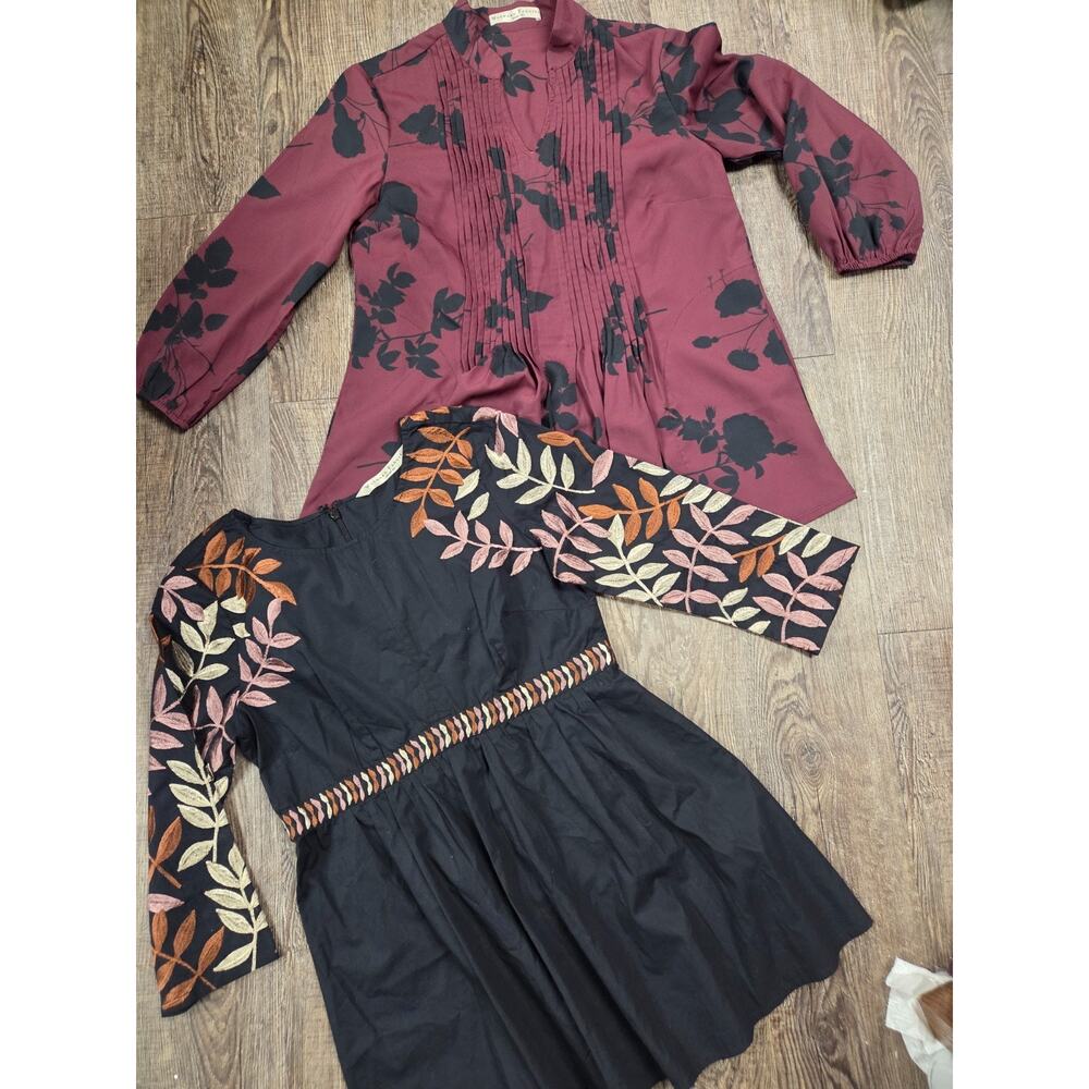 Wayward Fancies Blouse Shirt Lot of 2 Black Dark Red Floral Embroidered XS
